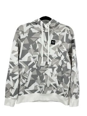 Under Armour Freedom Camo Hoodie Women Small Gray White USA Flag Fleece